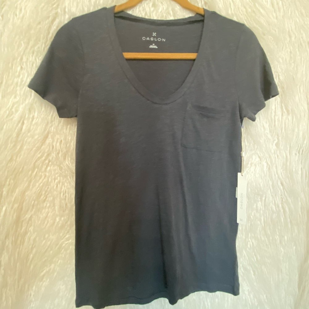 NWT Caslon Rounded V-Neck Tee Shirt - XS - Grey Ebony